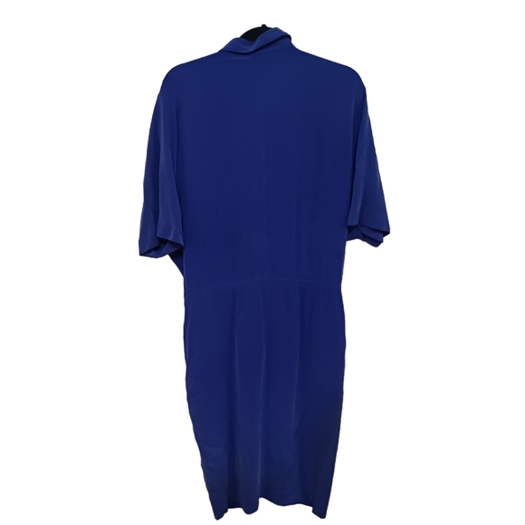 100% Silk Dress Blue Button Down Size 6 Pockets Midi - Picture 9 of 11